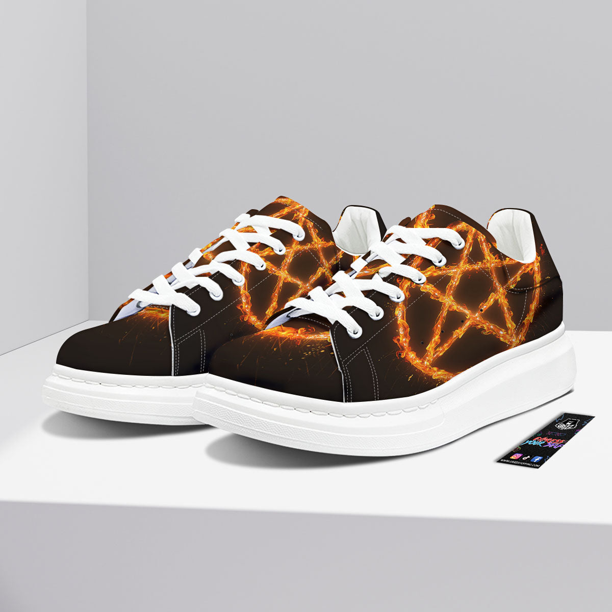 Pentagram Symbol Flaming Print Platform Shoes-grizzshop