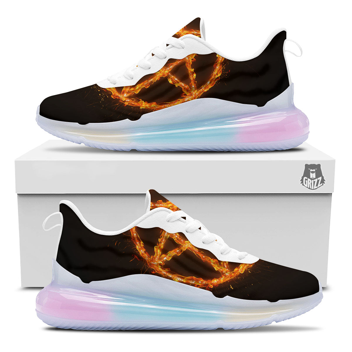 Pentagram Symbol Flaming Print Running Sneakers-grizzshop
