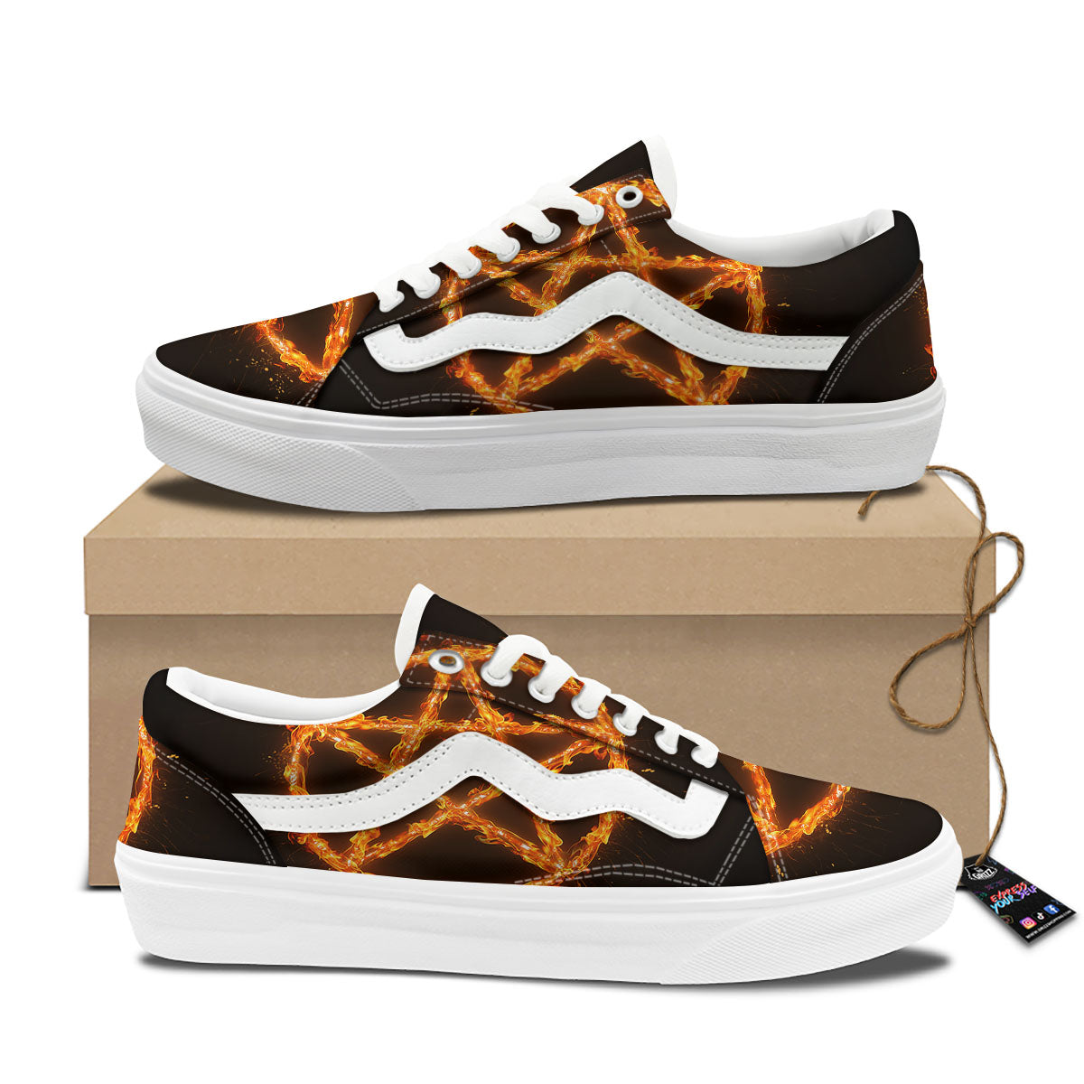 Pentagram Symbol Flaming Print Skate Shoes-grizzshop