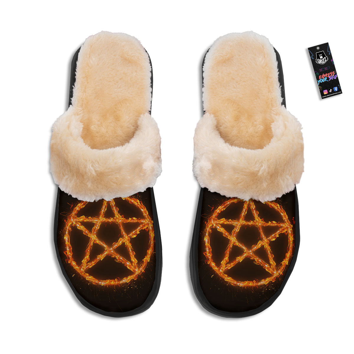 Pentagram Symbol Flaming Print Slippers-grizzshop