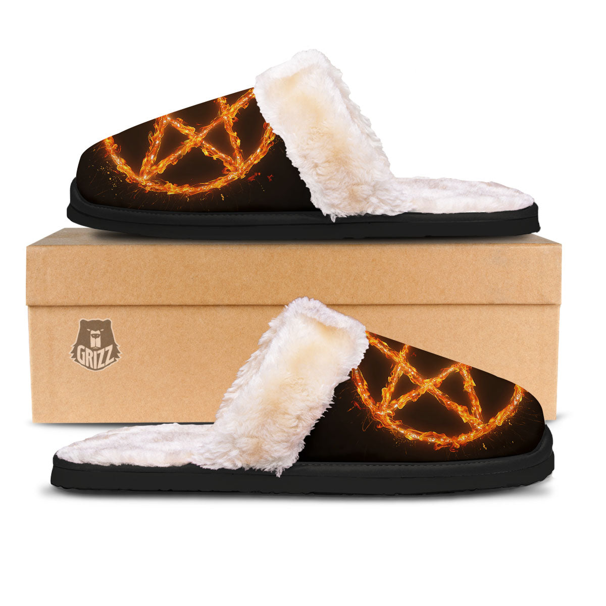 Pentagram Symbol Flaming Print Slippers-grizzshop