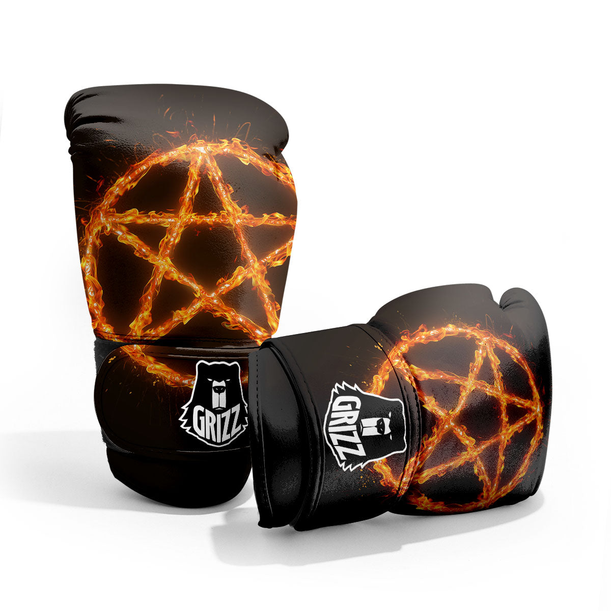 Pentagram Symbol Flaming Print Pro Boxing Glove