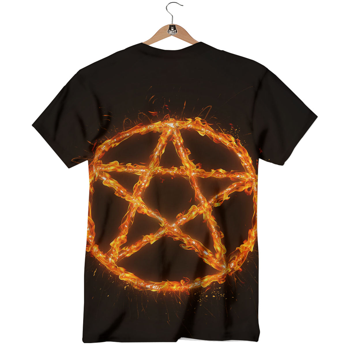 Pentagram Symbol Flaming Print T-Shirt-grizzshop