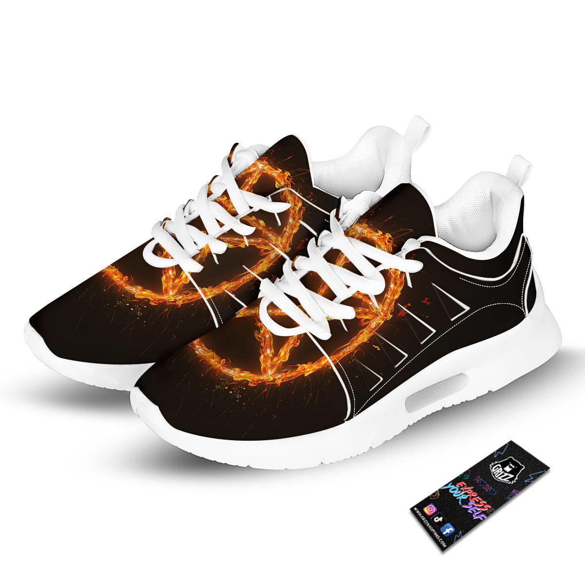 Pentagram Symbol Flaming Print Tennis Shoes-grizzshop