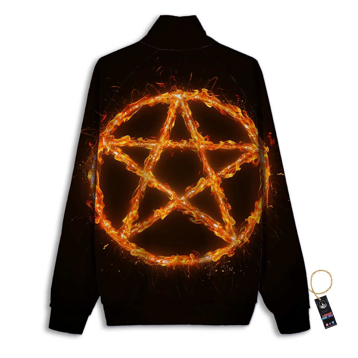 Pentagram Symbol Flaming Print Track Jacket-grizzshop