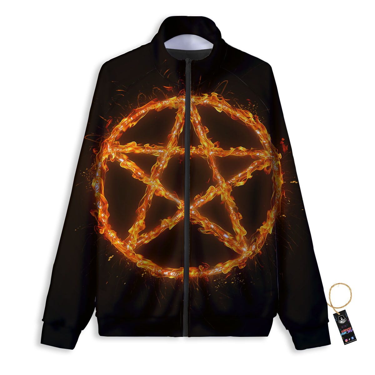 Pentagram Symbol Flaming Print Track Jacket-grizzshop