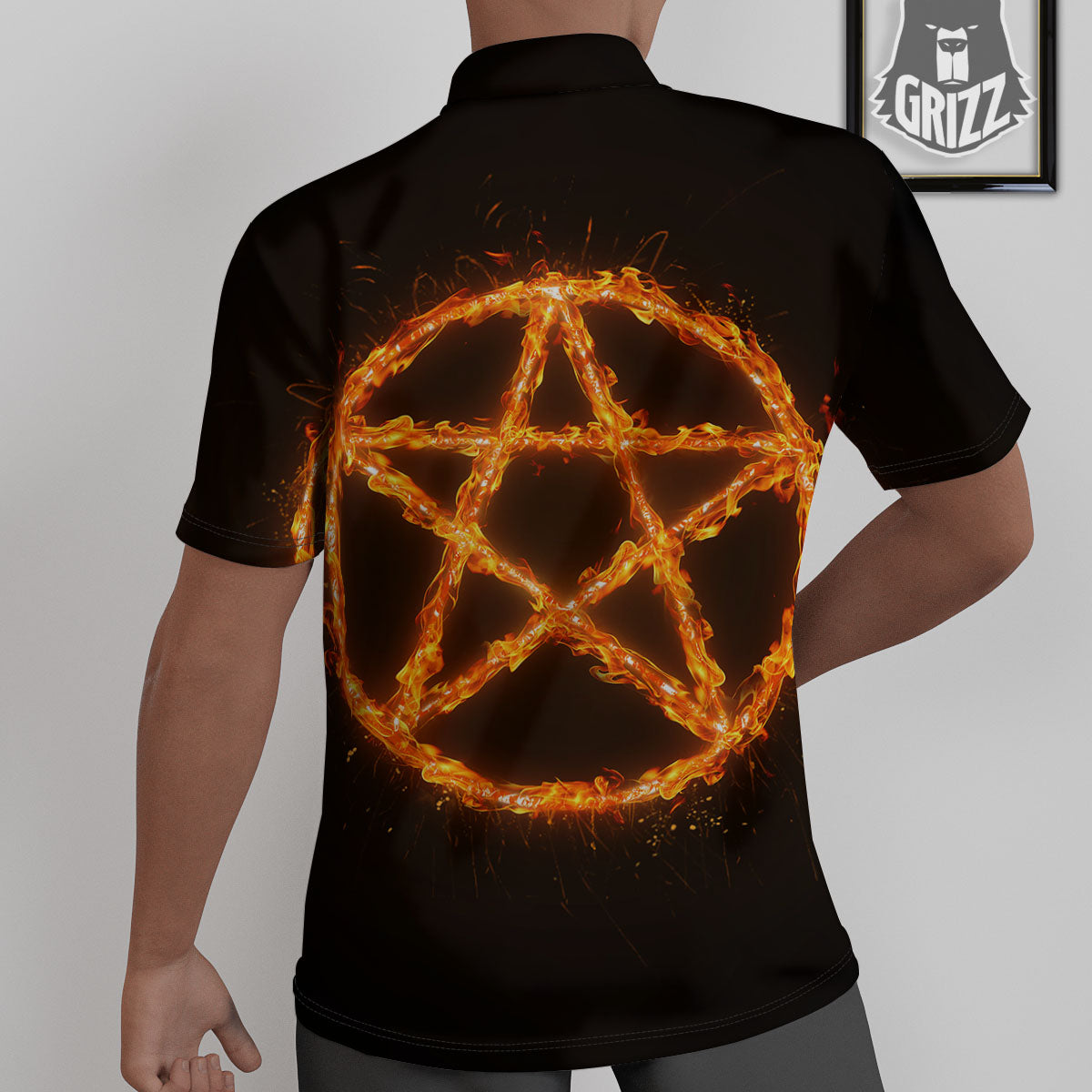 Pentagram Symbol Flaming Print Untucked Shirts-grizzshop
