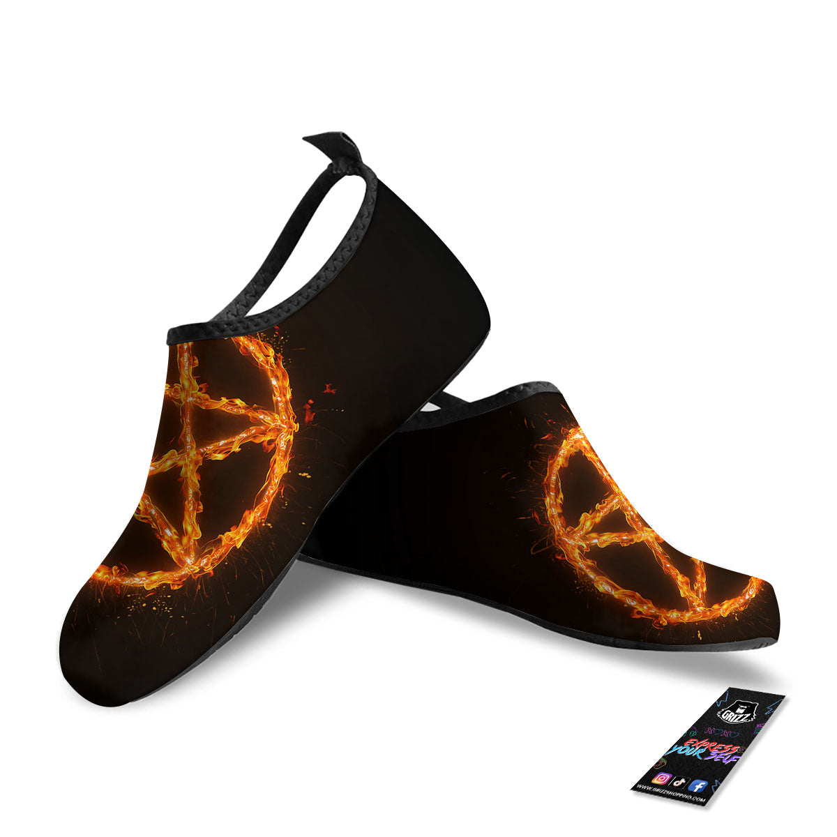 Pentagram Symbol Flaming Print Water Shoes-grizzshop