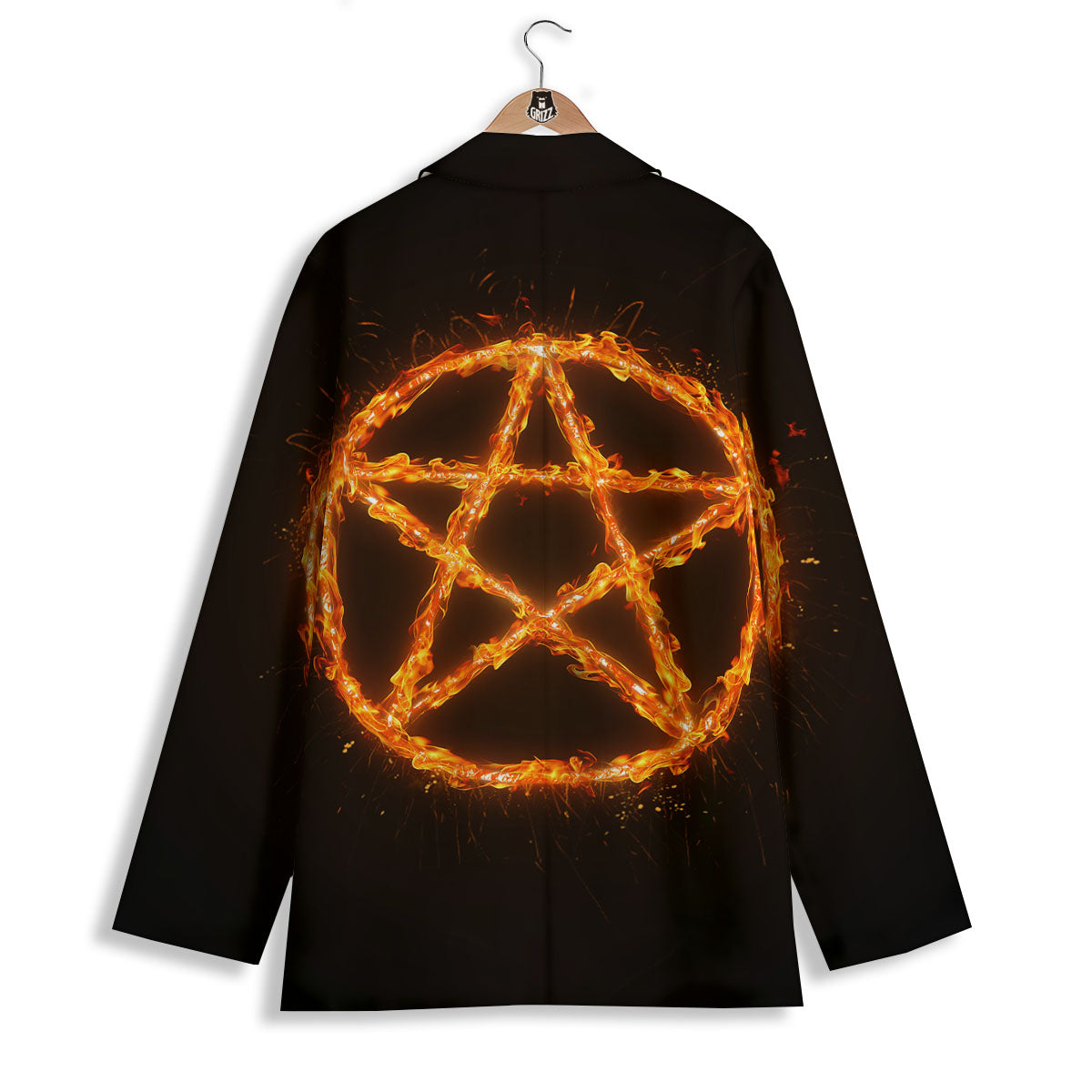 Pentagram Symbol Flaming Print Women's Blazer-grizzshop