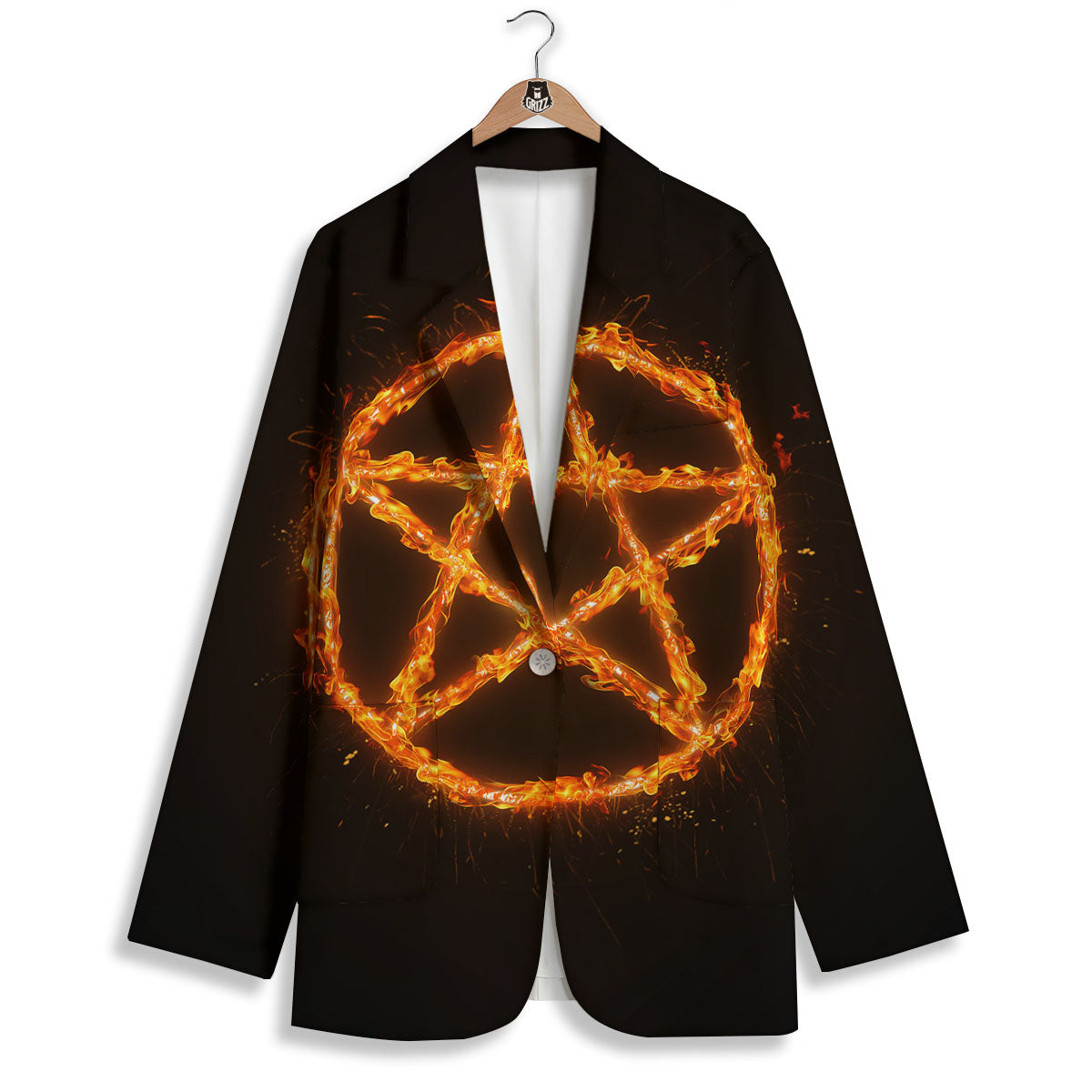 Pentagram Symbol Flaming Print Women's Blazer-grizzshop
