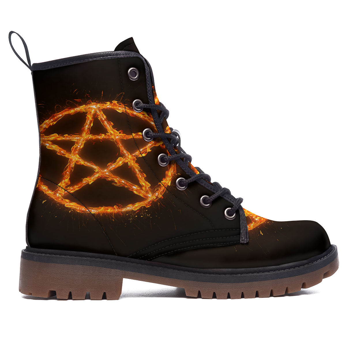 Pentagram Symbol Flaming Print Work Boots-grizzshop