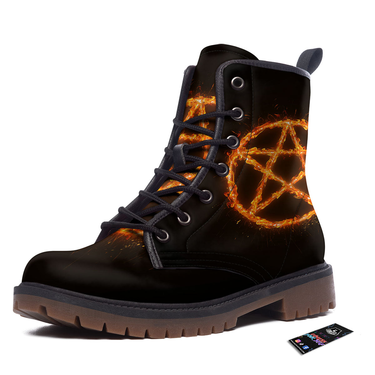 Pentagram Symbol Flaming Print Work Boots-grizzshop