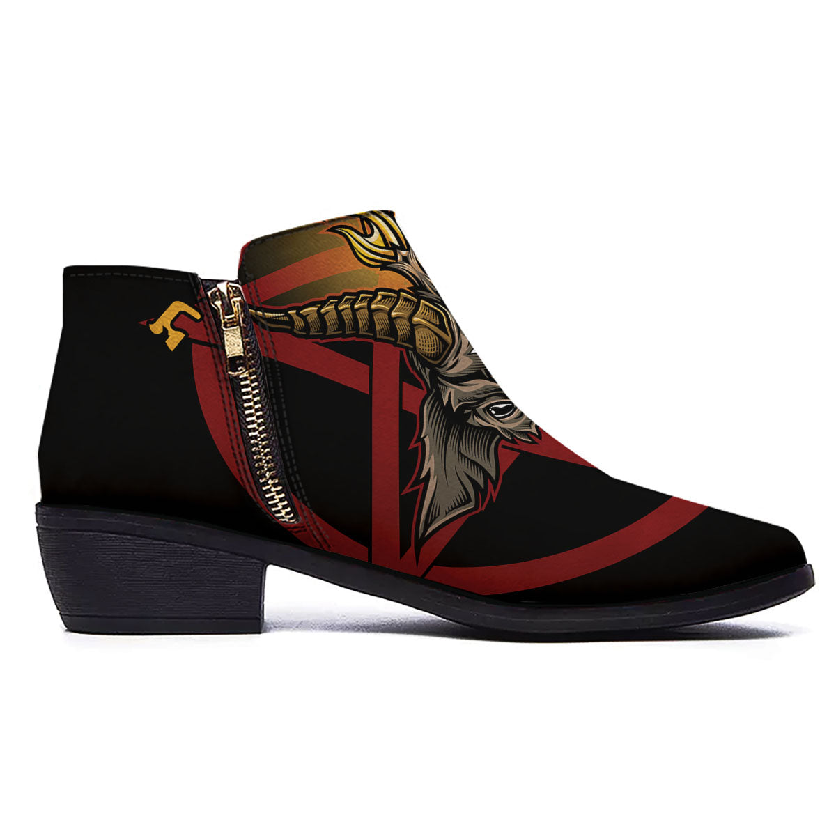 Pentagram Symbol Magic Print Ankle Boots-grizzshop