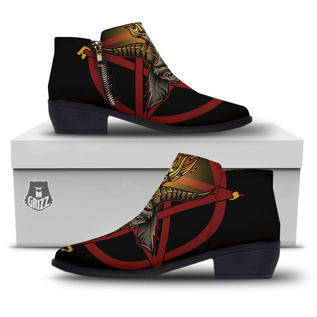 Pentagram Symbol Magic Print Ankle Boots-grizzshop