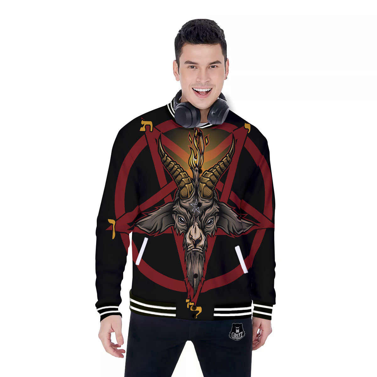 Pentagram Symbol Magic Print Baseball Jacket-grizzshop