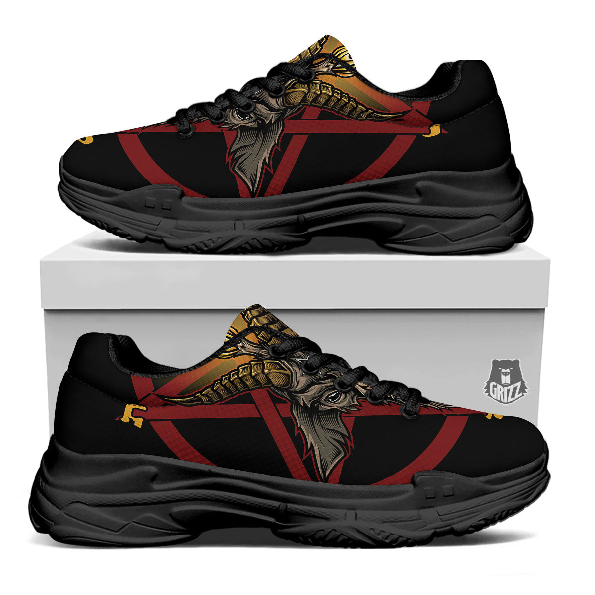 Pentagram Symbol Magic Print Black Chunky Shoes-grizzshop