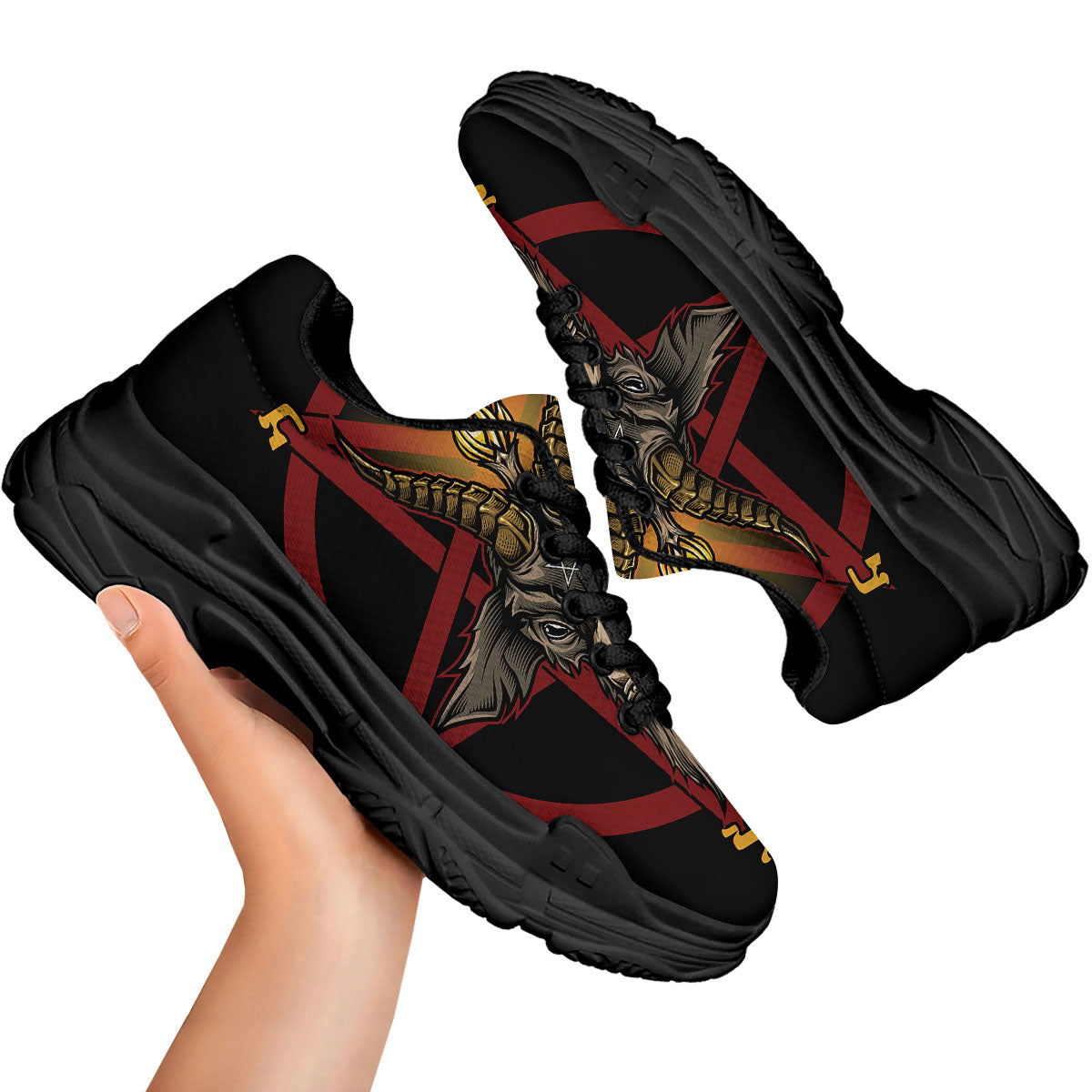 Pentagram Symbol Magic Print Black Chunky Shoes-grizzshop