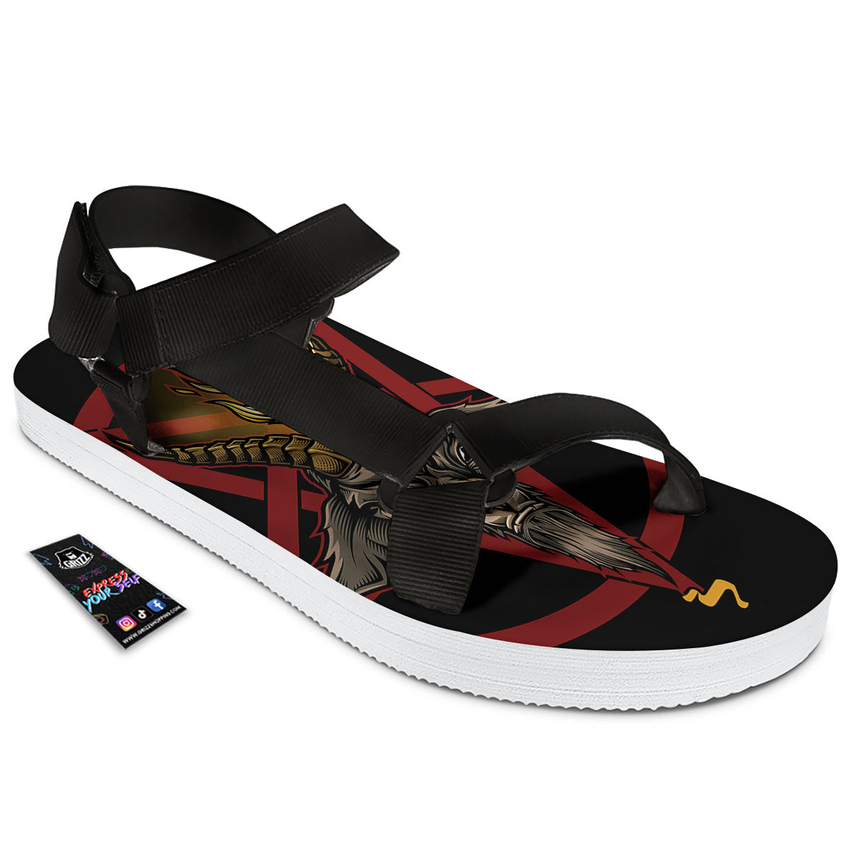 Pentagram Symbol Magic Print Black Open Toe Sandals-grizzshop