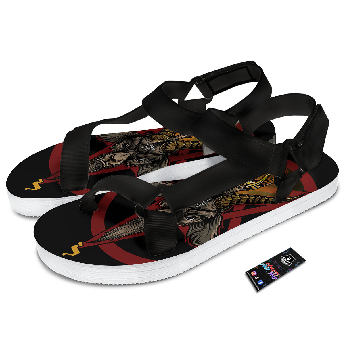 Pentagram Symbol Magic Print Black Open Toe Sandals-grizzshop
