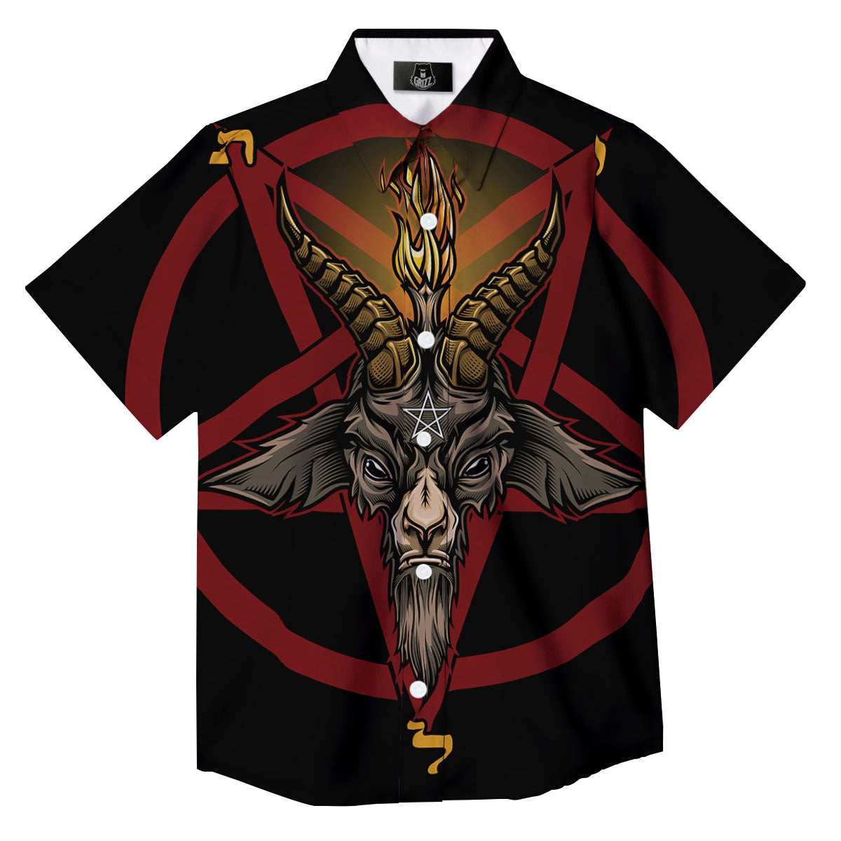 Pentagram Symbol Magic Print Button Up Shirt-grizzshop
