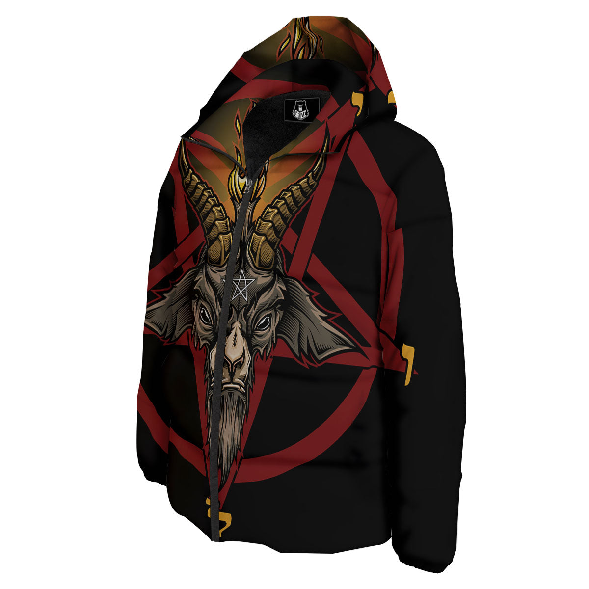 Pentagram Symbol Magic Print Down Jacket-grizzshop