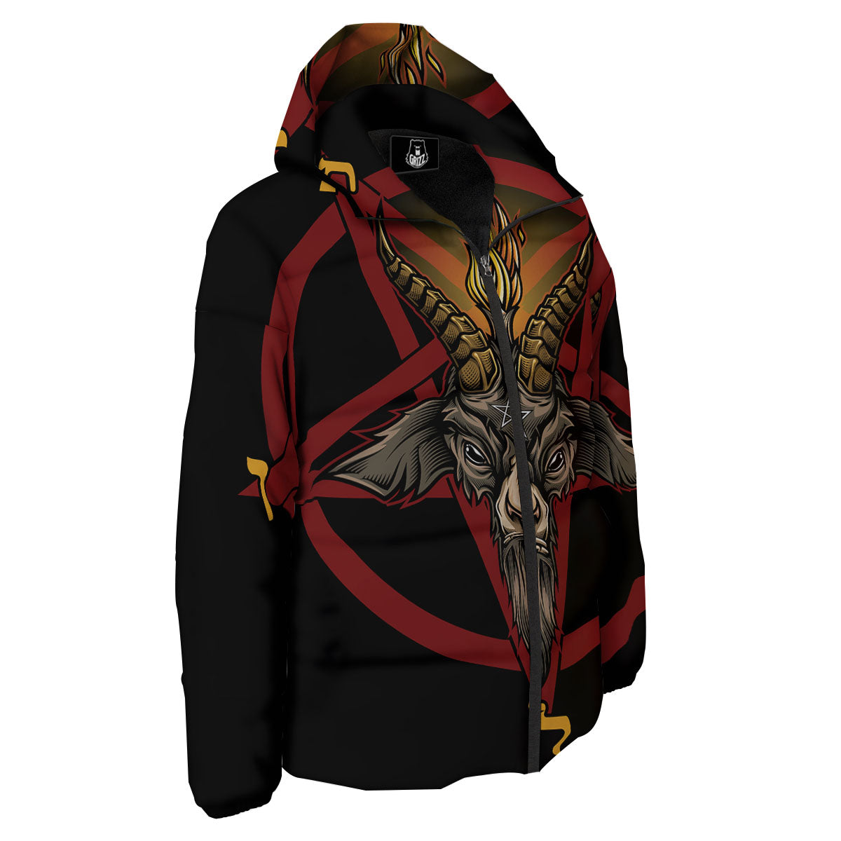 Pentagram Symbol Magic Print Down Jacket-grizzshop