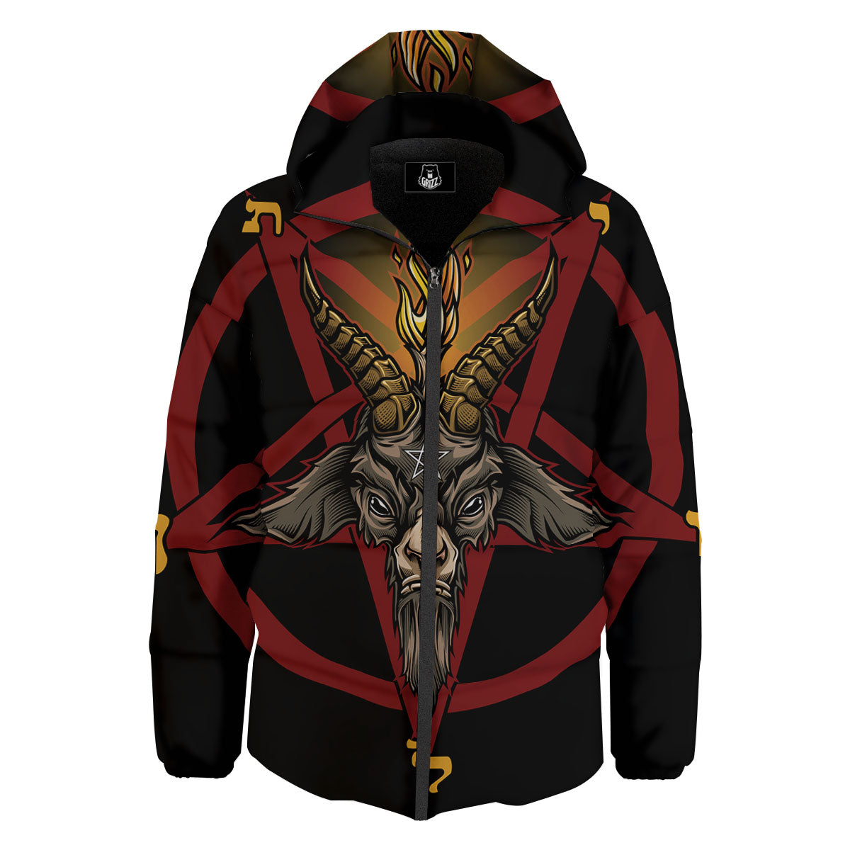 Pentagram Symbol Magic Print Down Jacket-grizzshop