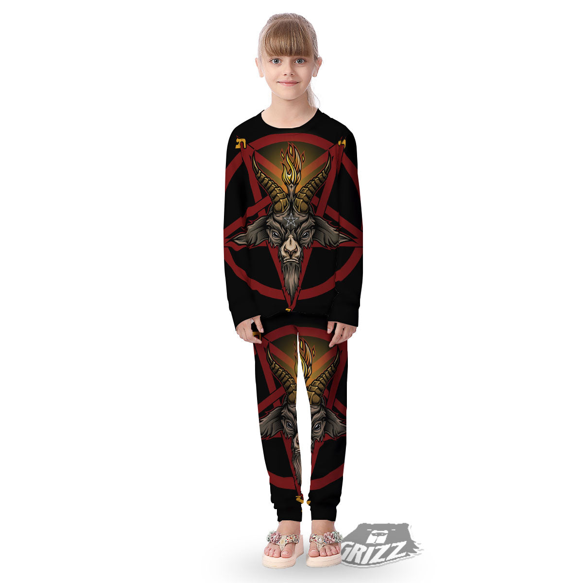 Pentagram Symbol Magic Print Kid's Pajamas-grizzshop