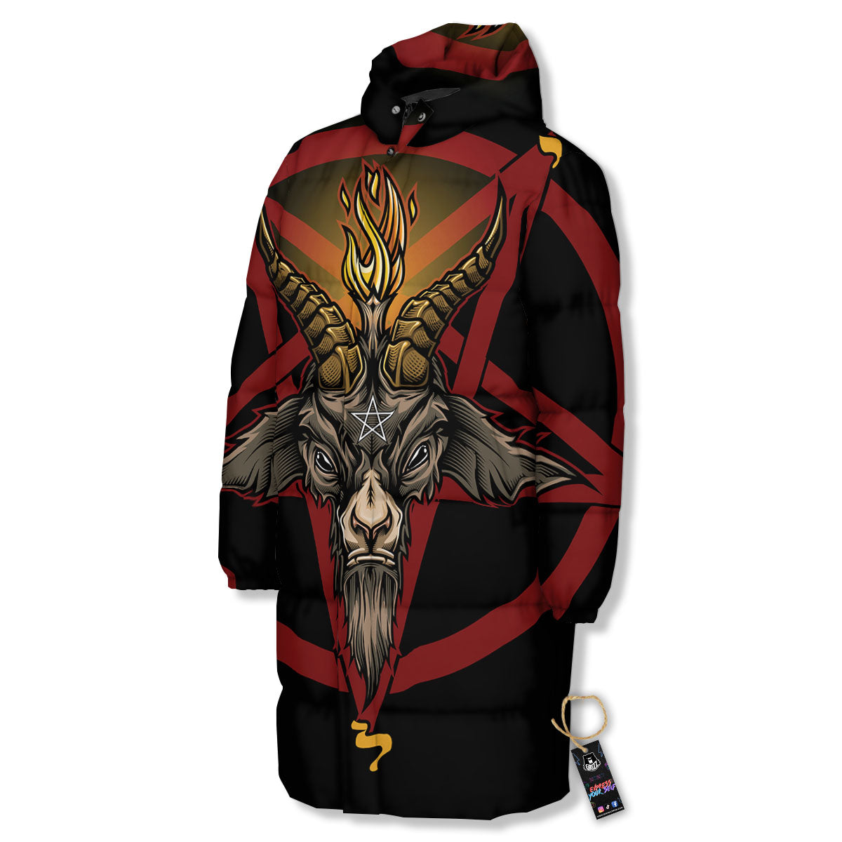 Pentagram Symbol Magic Print Long Down Jacket-grizzshop