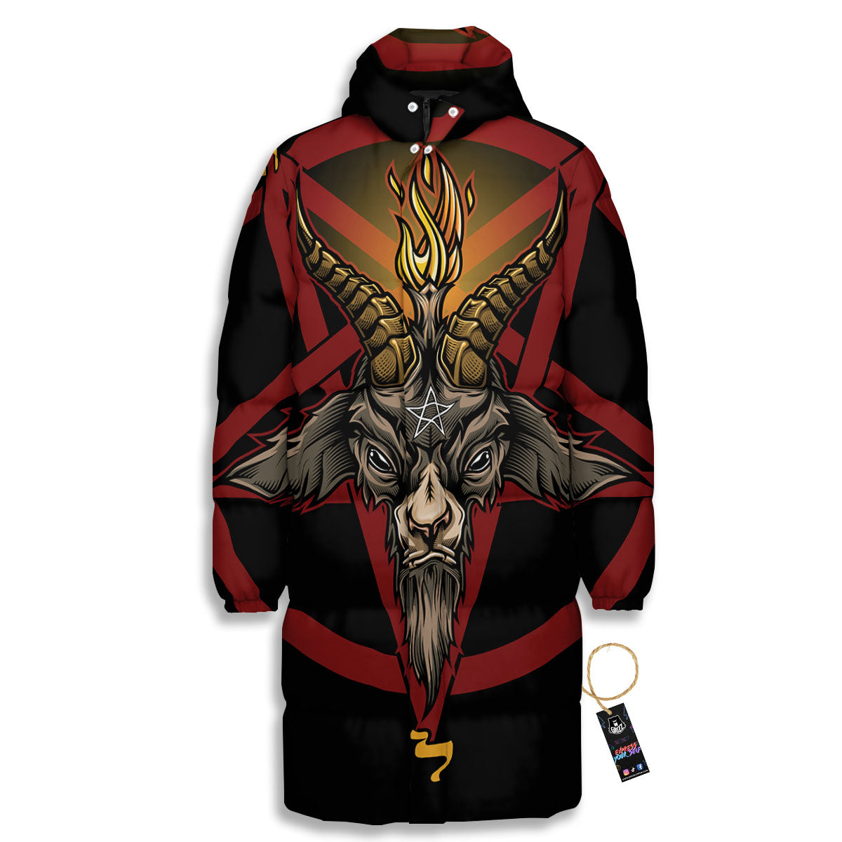 Pentagram Symbol Magic Print Long Down Jacket-grizzshop