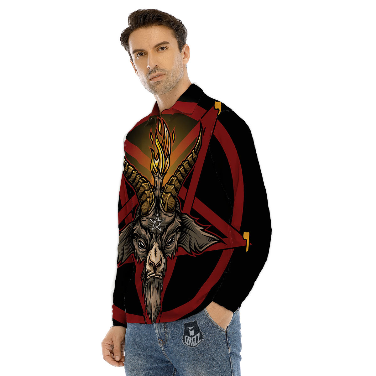 Pentagram Symbol Magic Print Men's Dress Shirts-grizzshop