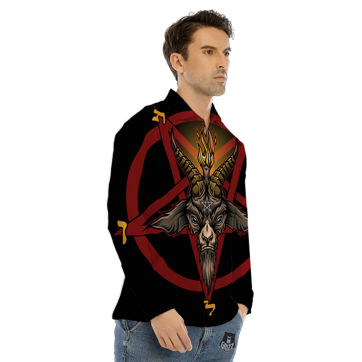 Pentagram Symbol Magic Print Men's Dress Shirts-grizzshop