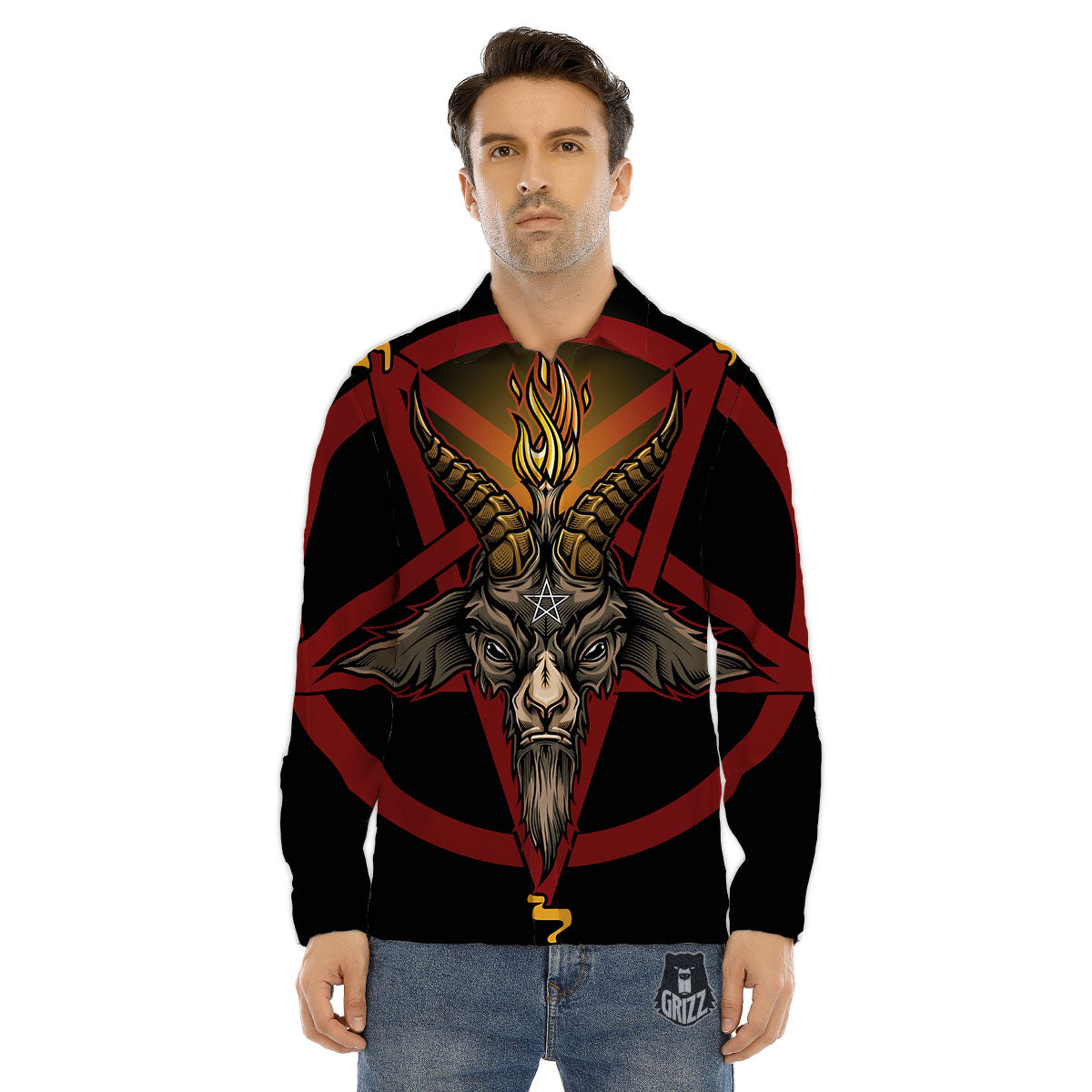 Pentagram Symbol Magic Print Men's Dress Shirts-grizzshop