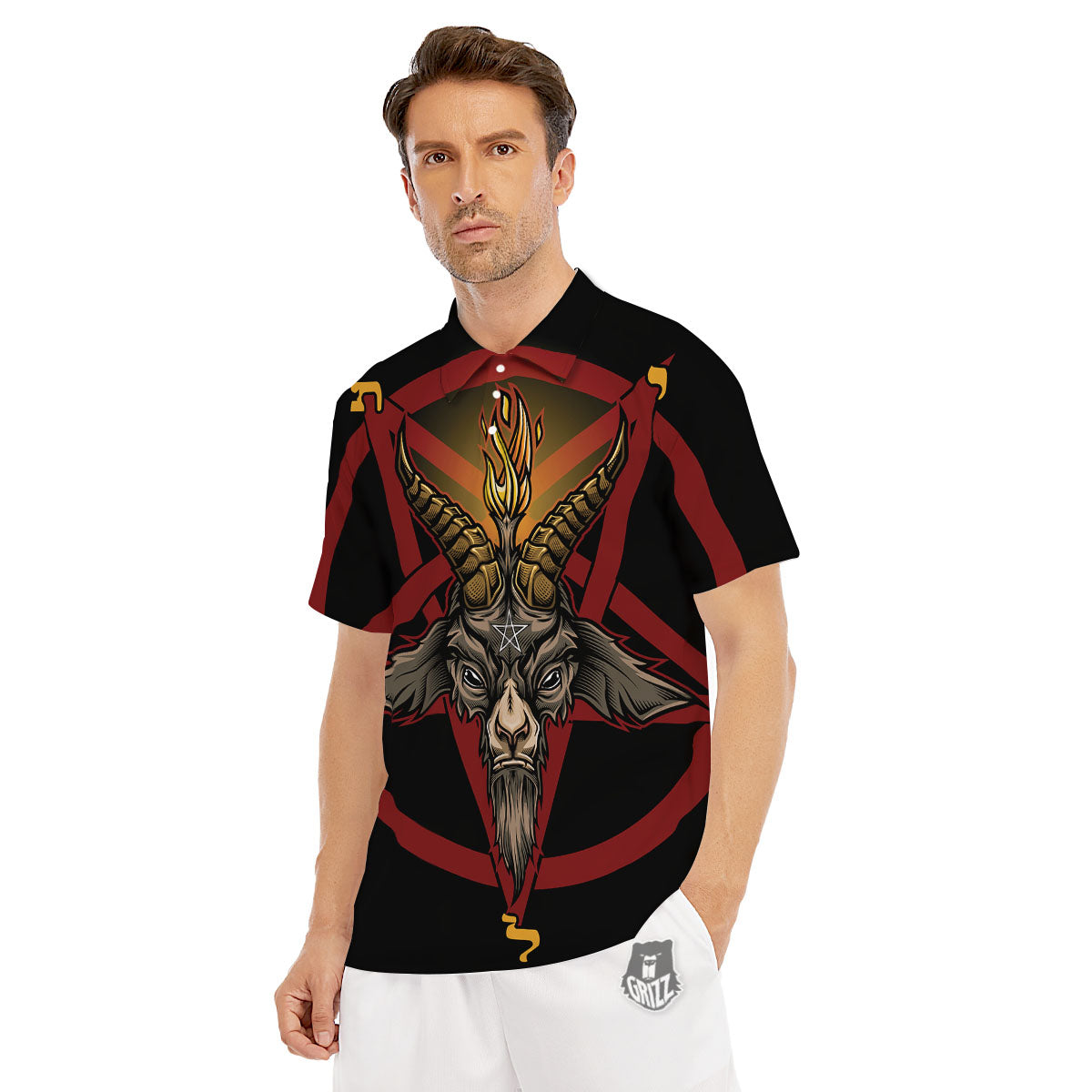 Pentagram Symbol Magic Print Men's Golf Shirts-grizzshop