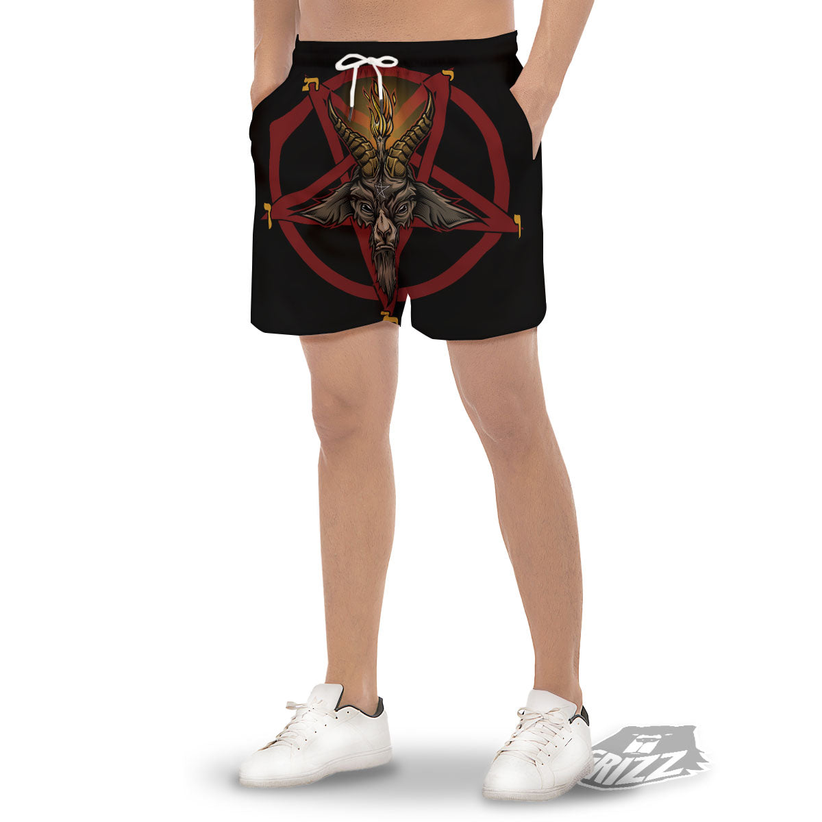 Pentagram Symbol Magic Print Men's Gym Shorts-grizzshop
