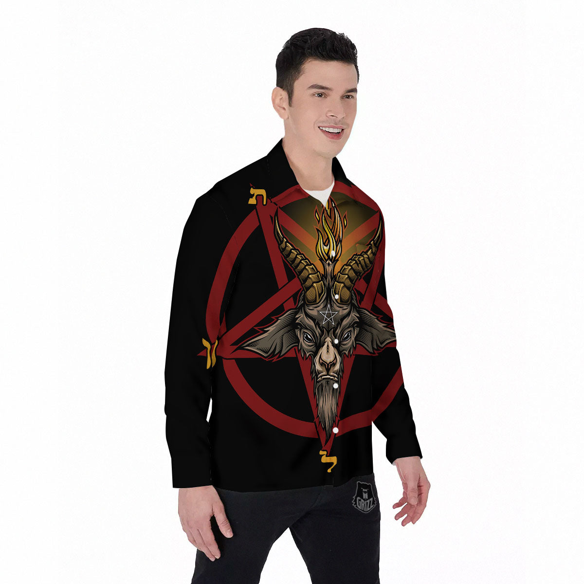 Pentagram Symbol Magic Print Men's Long Sleeve Shirts-grizzshop