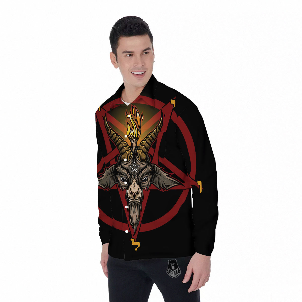 Pentagram Symbol Magic Print Men's Long Sleeve Shirts-grizzshop