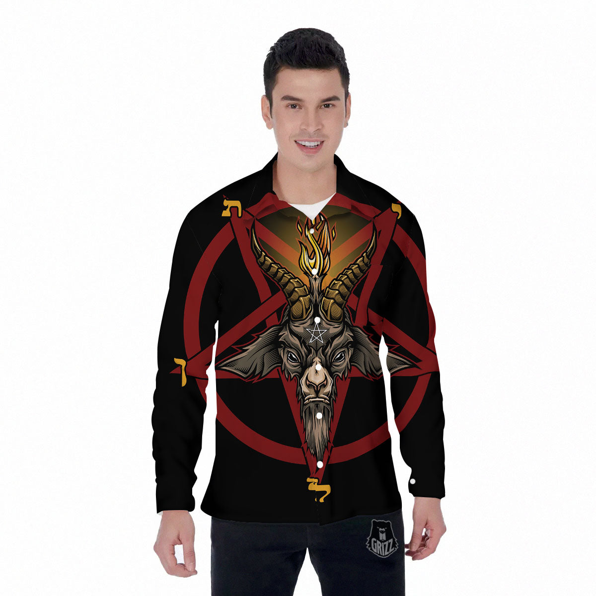 Pentagram Symbol Magic Print Men's Long Sleeve Shirts-grizzshop