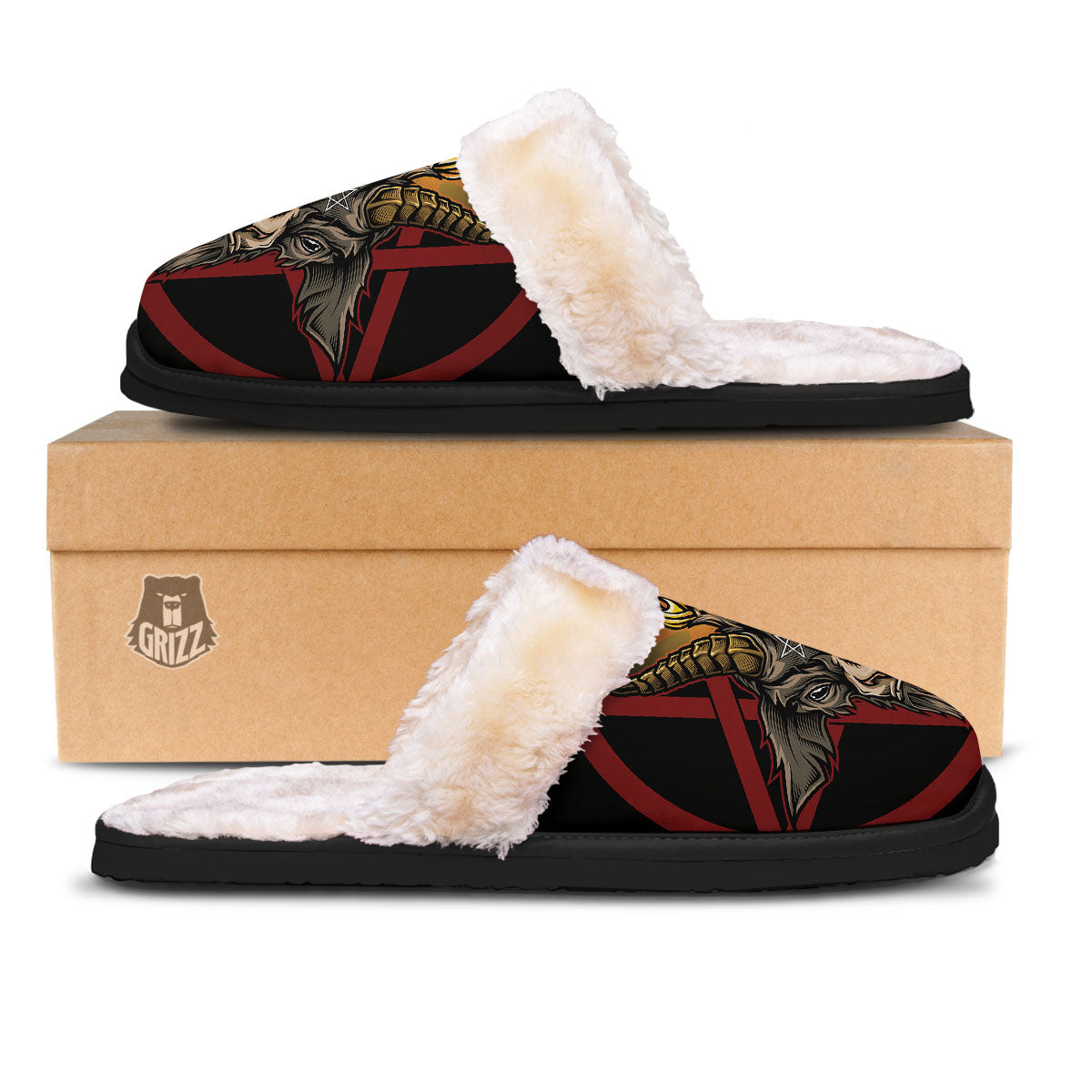 Pentagram Symbol Magic Print Slippers-grizzshop