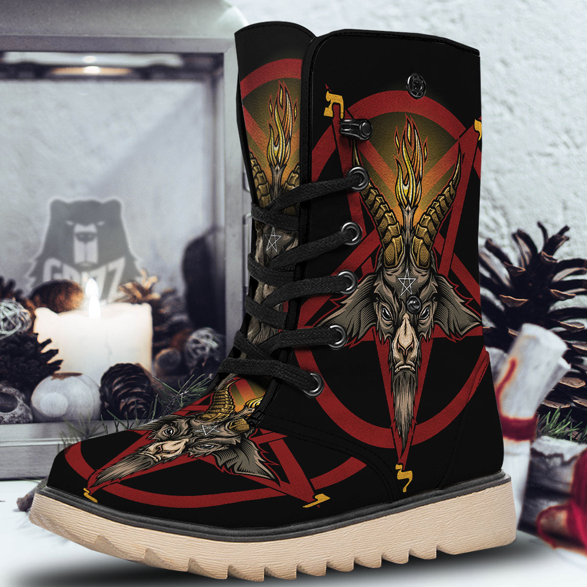 Pentagram Symbol Magic Print Snow Boots-grizzshop