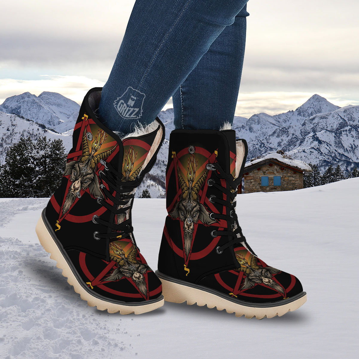 Pentagram Symbol Magic Print Snow Boots-grizzshop