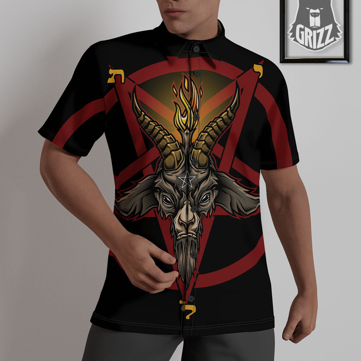 Pentagram Symbol Magic Print Untucked Shirts-grizzshop