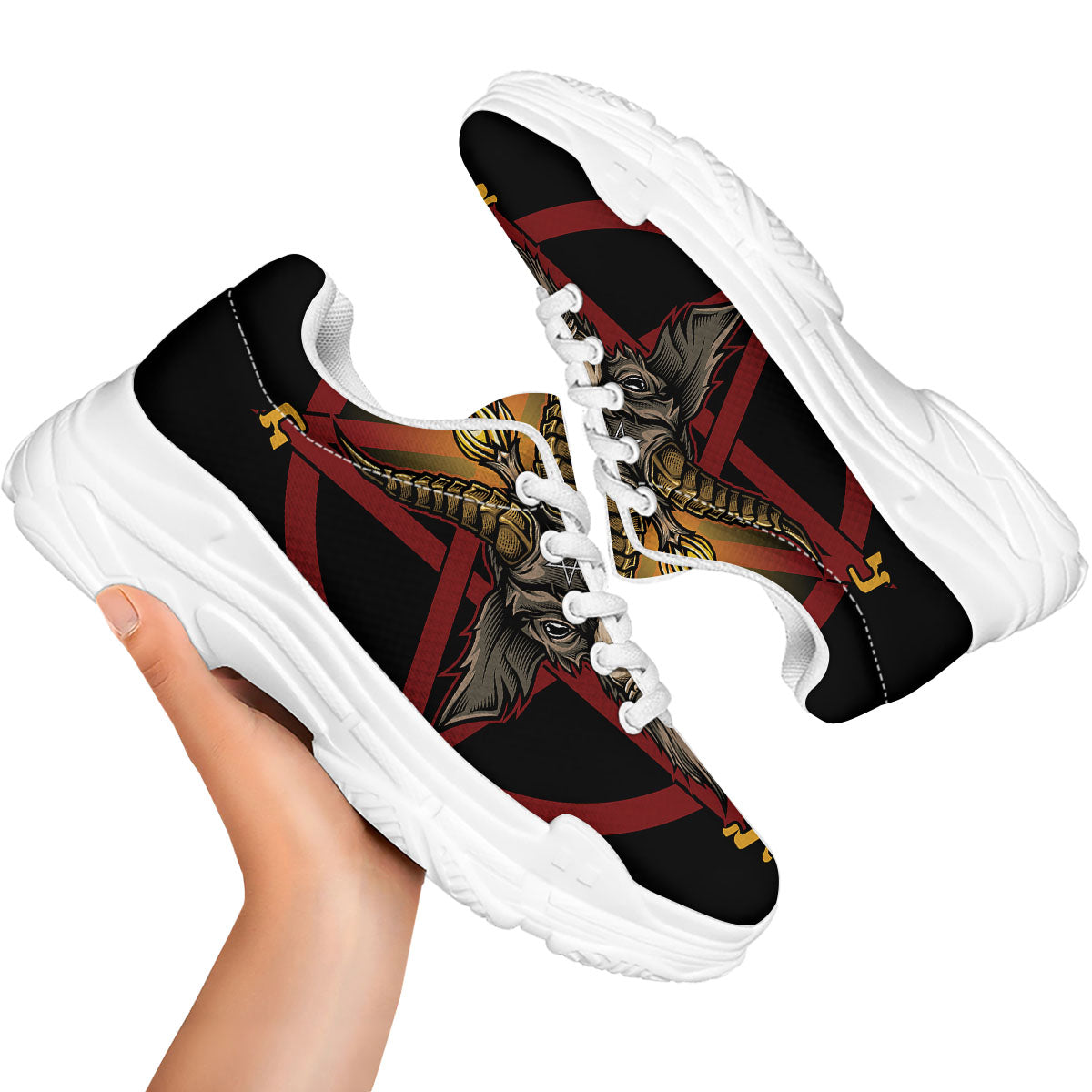 Pentagram Symbol Magic Print White Chunky Shoes-grizzshop