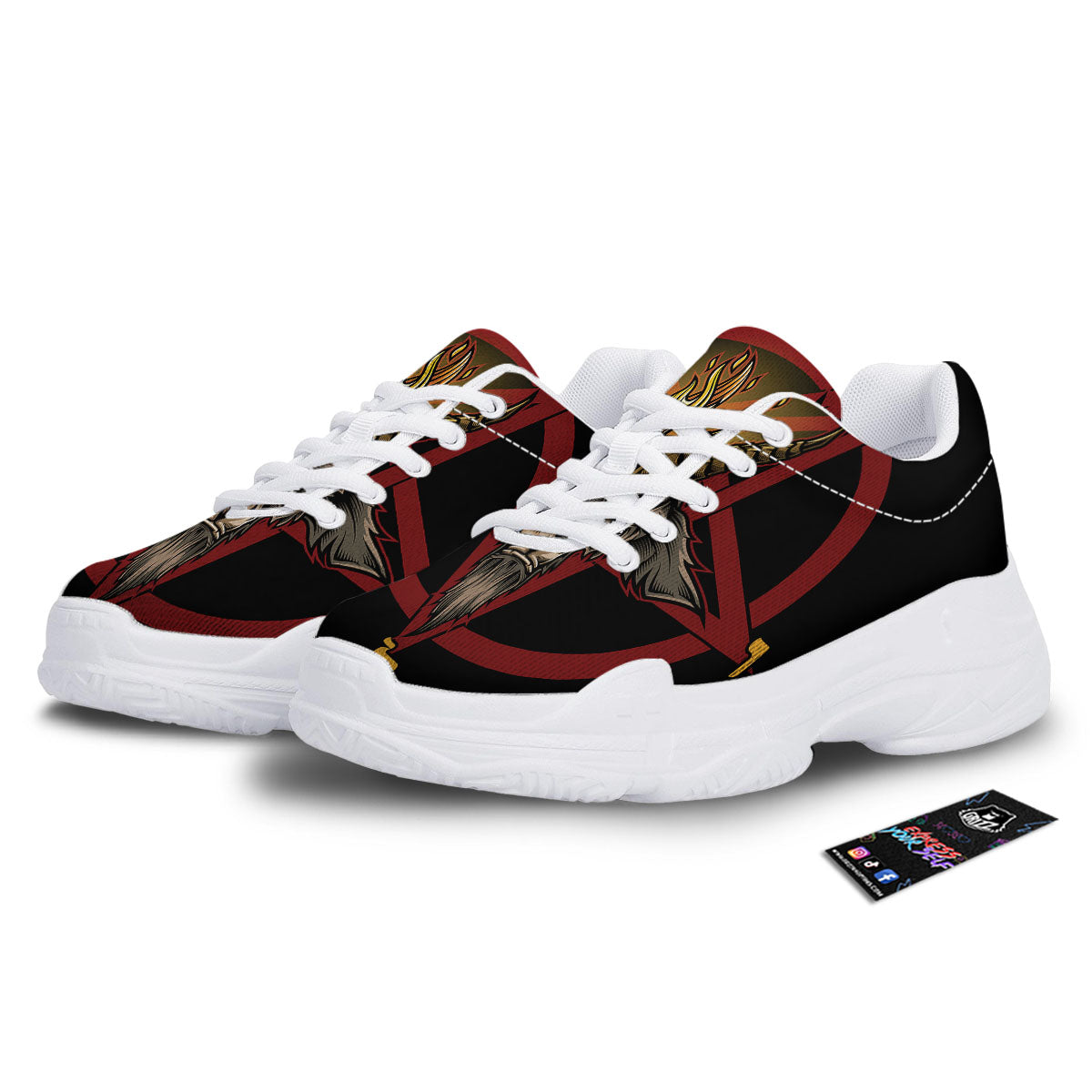 Pentagram Symbol Magic Print White Chunky Shoes-grizzshop
