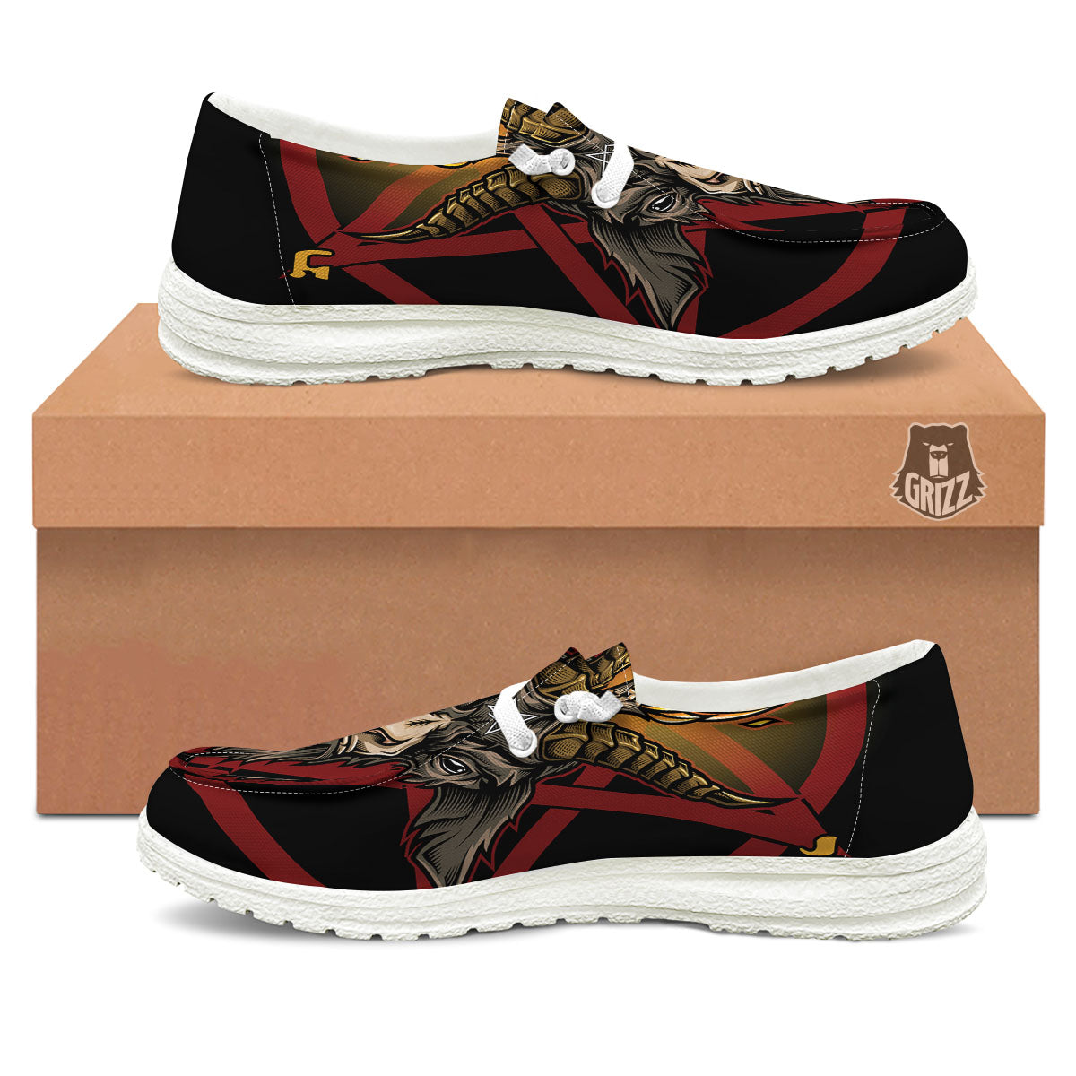 Pentagram Symbol Magic Print White Loafers-grizzshop