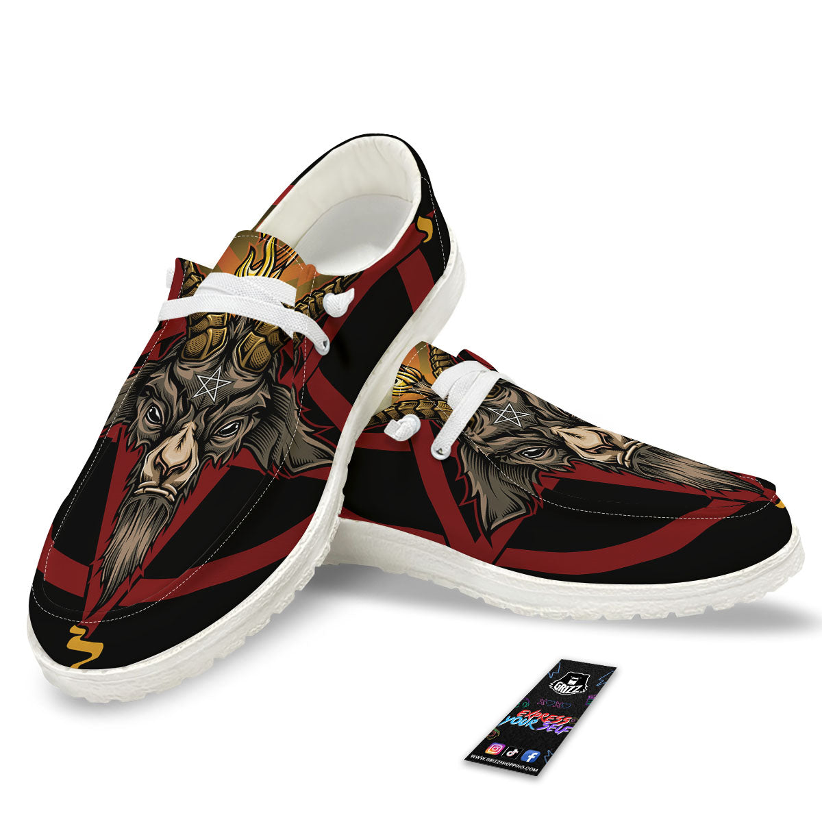 Pentagram Symbol Magic Print White Loafers-grizzshop