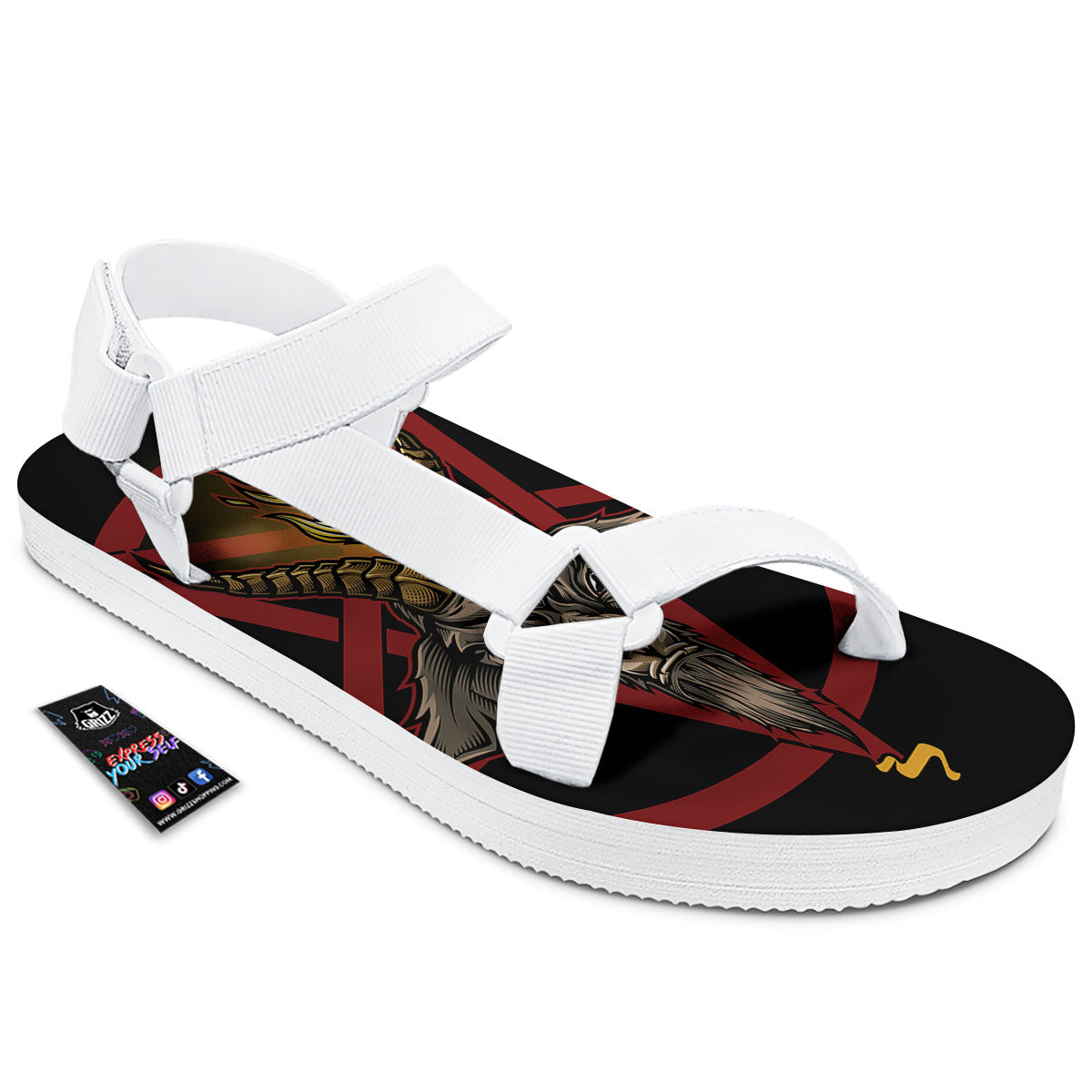 Pentagram Symbol Magic Print White Open Toe Sandals-grizzshop