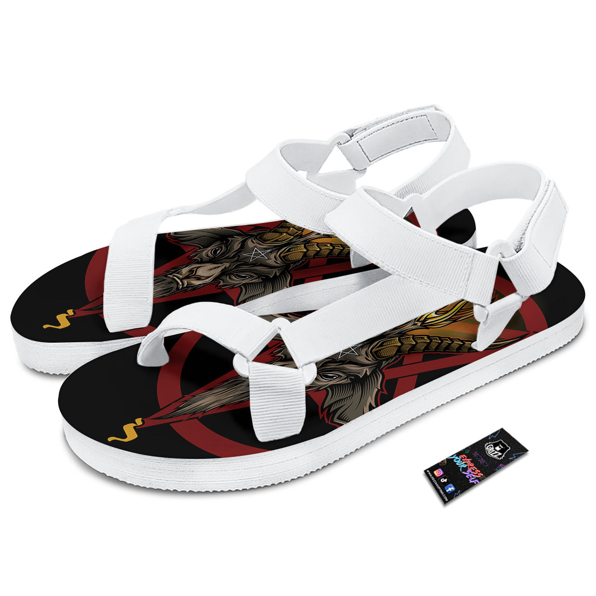 Pentagram Symbol Magic Print White Open Toe Sandals-grizzshop