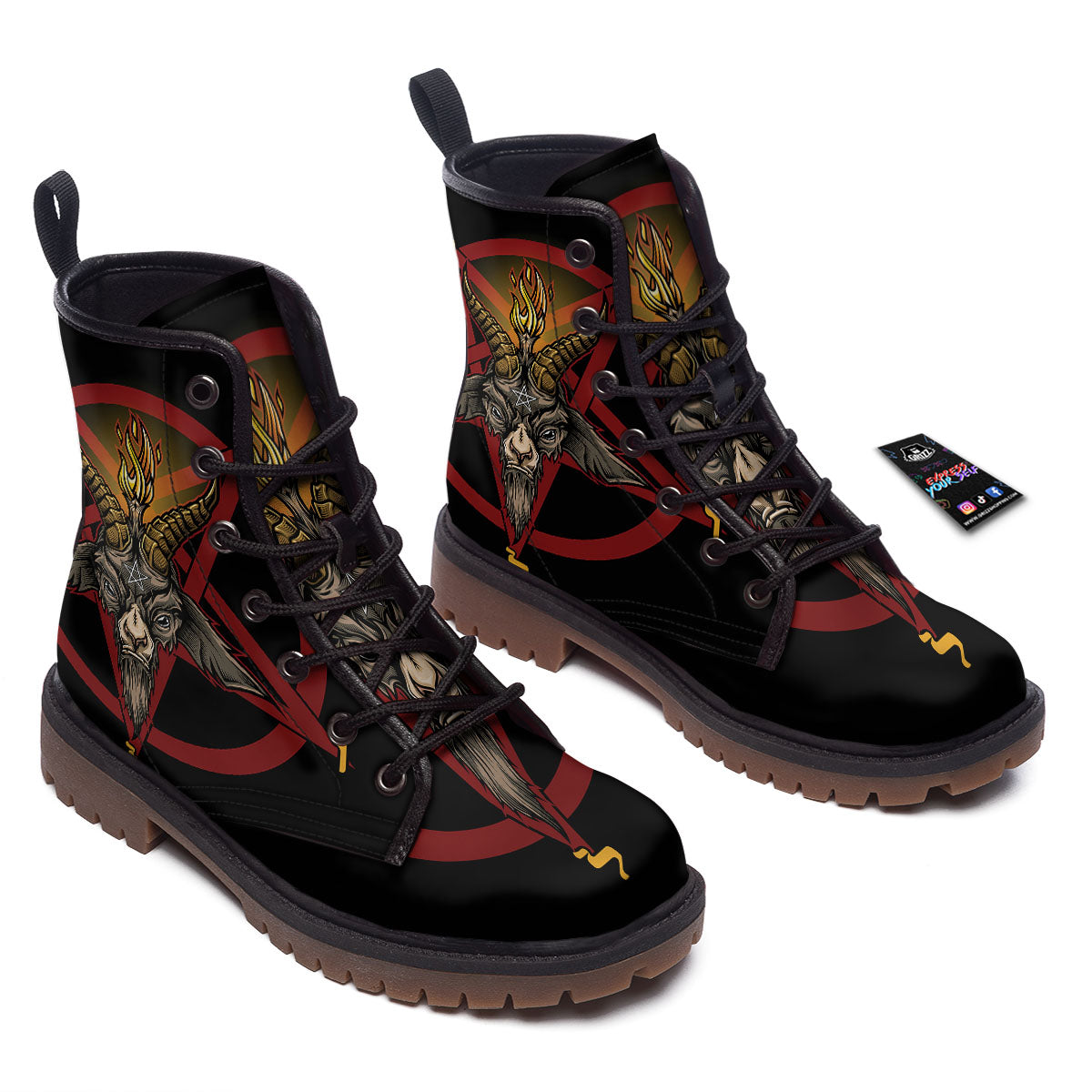 Pentagram Symbol Magic Print Work Boots-grizzshop