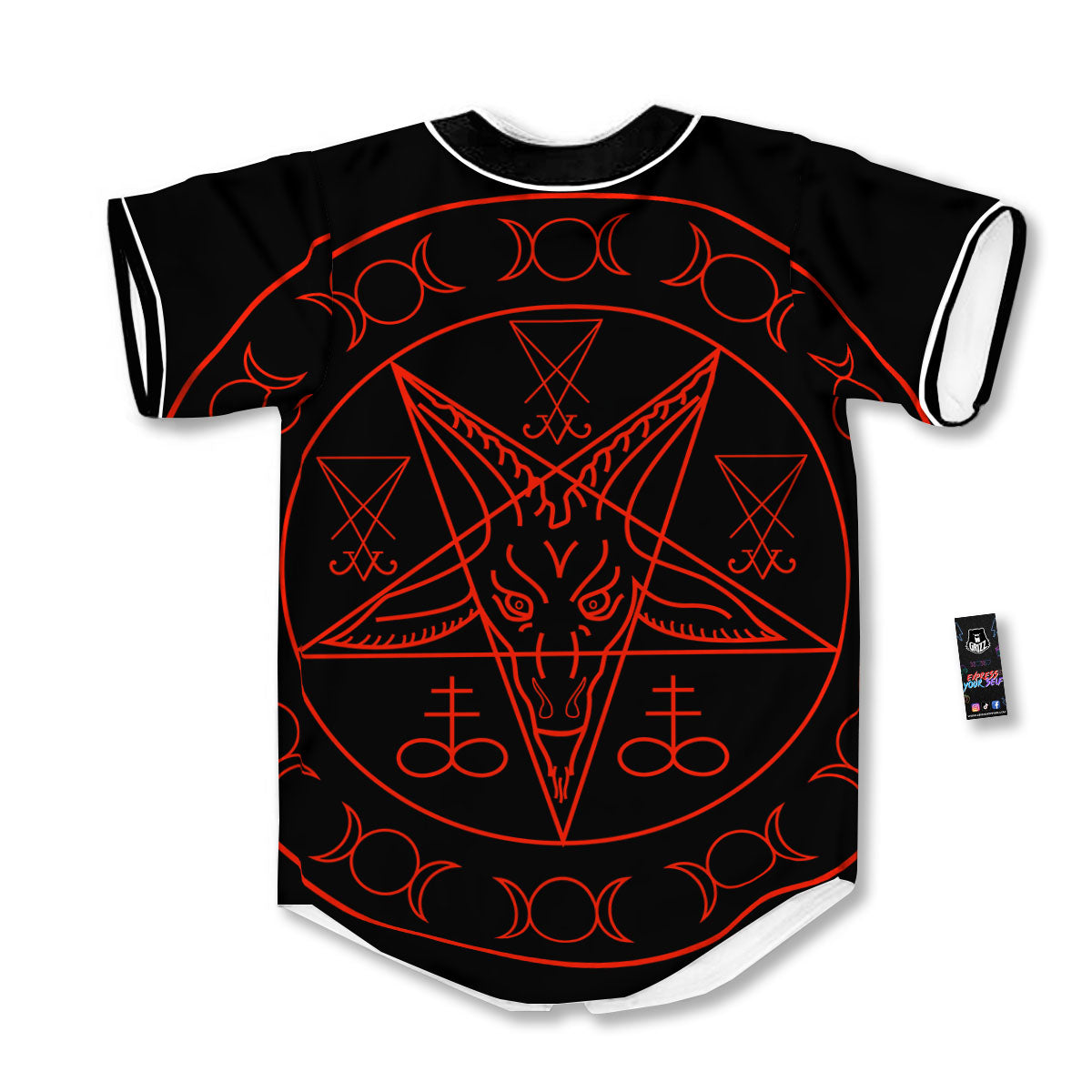 Pentagram Symbol Red Satanic Print Baseball Jersey-grizzshop